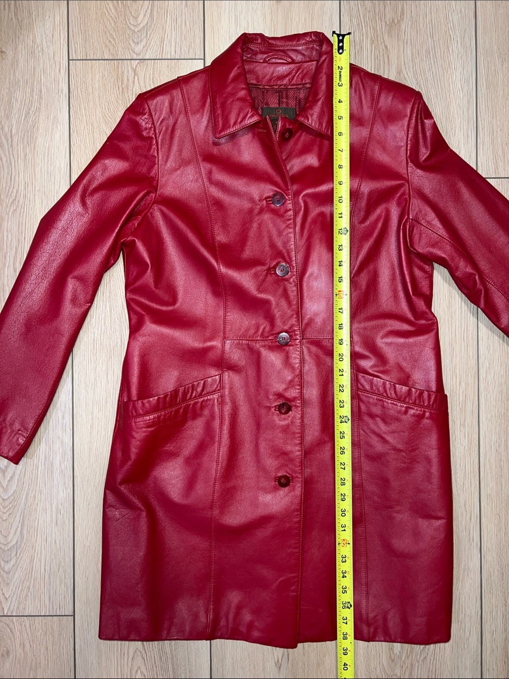 Danier Red Leather Button-Front Trench Coat - Picture 14 of 16